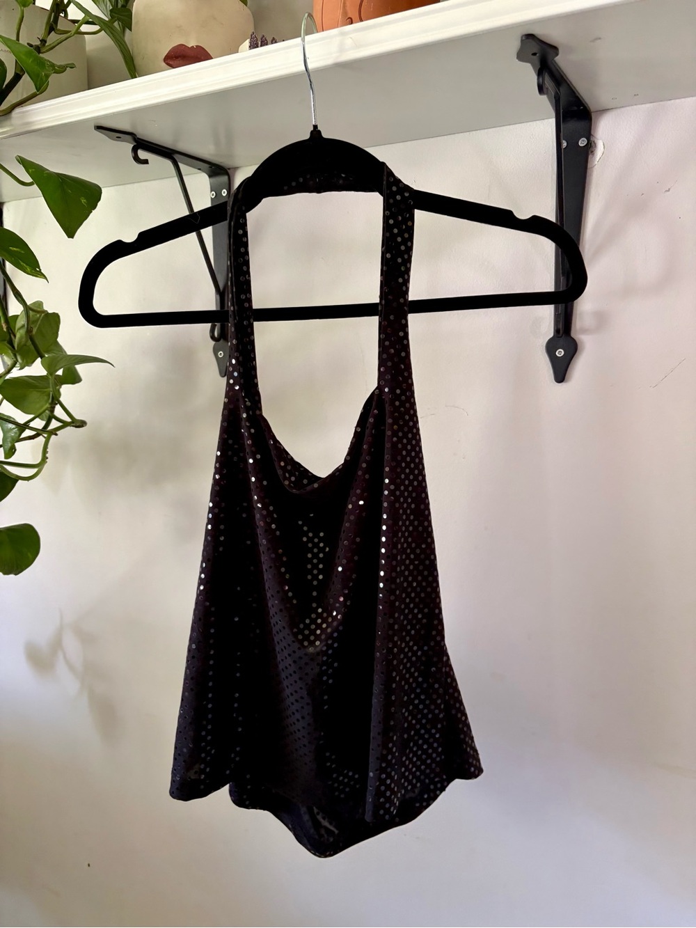 Black Sequin Halter Tank Top